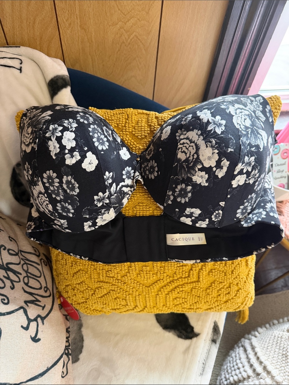 Cacique Black & White Floral Strapless Bra with Molding 44D